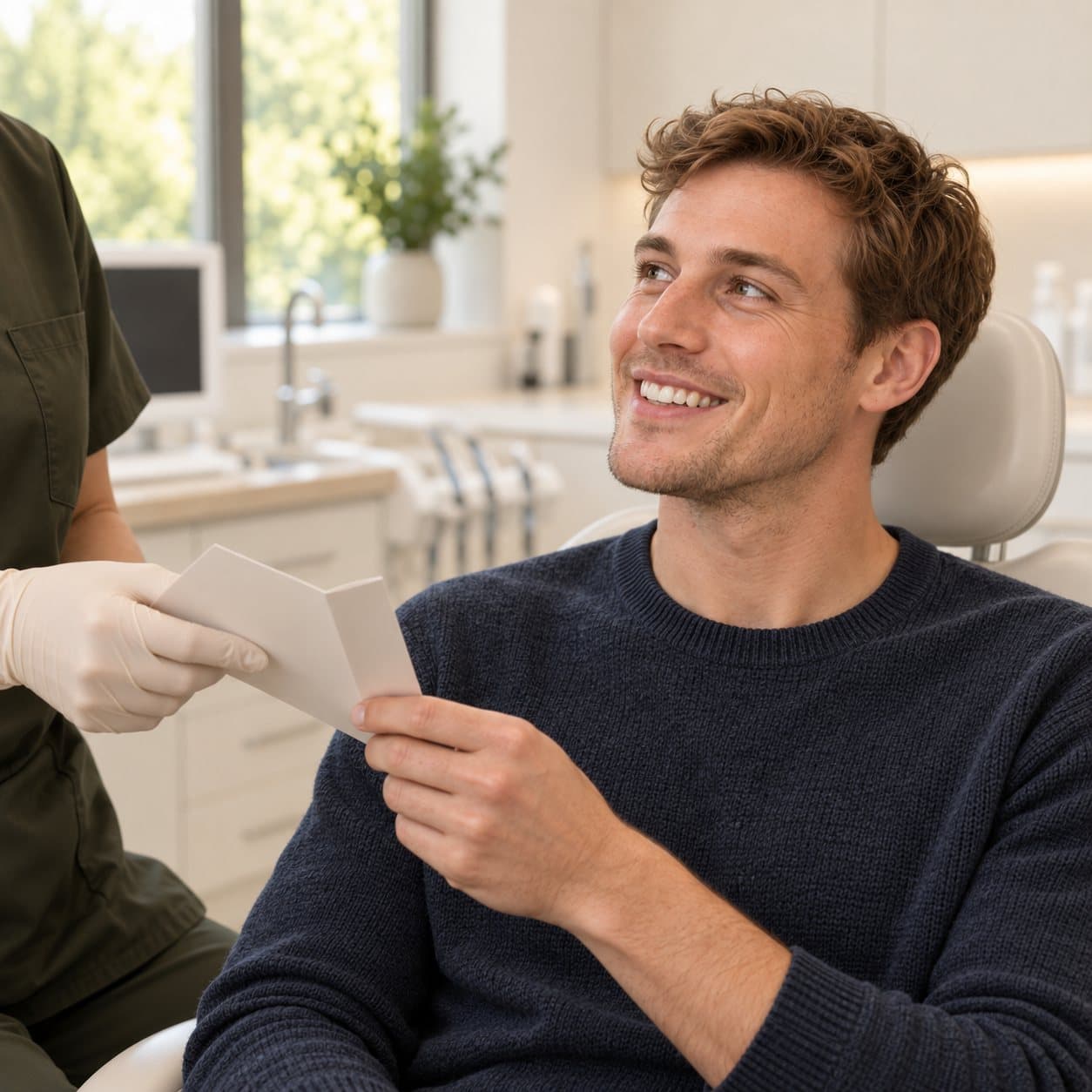 A dentist going through a written treatment plan with a patient
